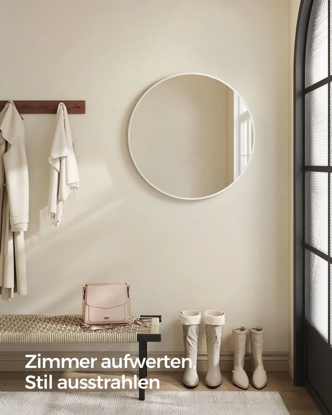 Songmics LWM102WC01 Ronde Wandspiegel 61cm - Matwit - afbeelding 4 van 6