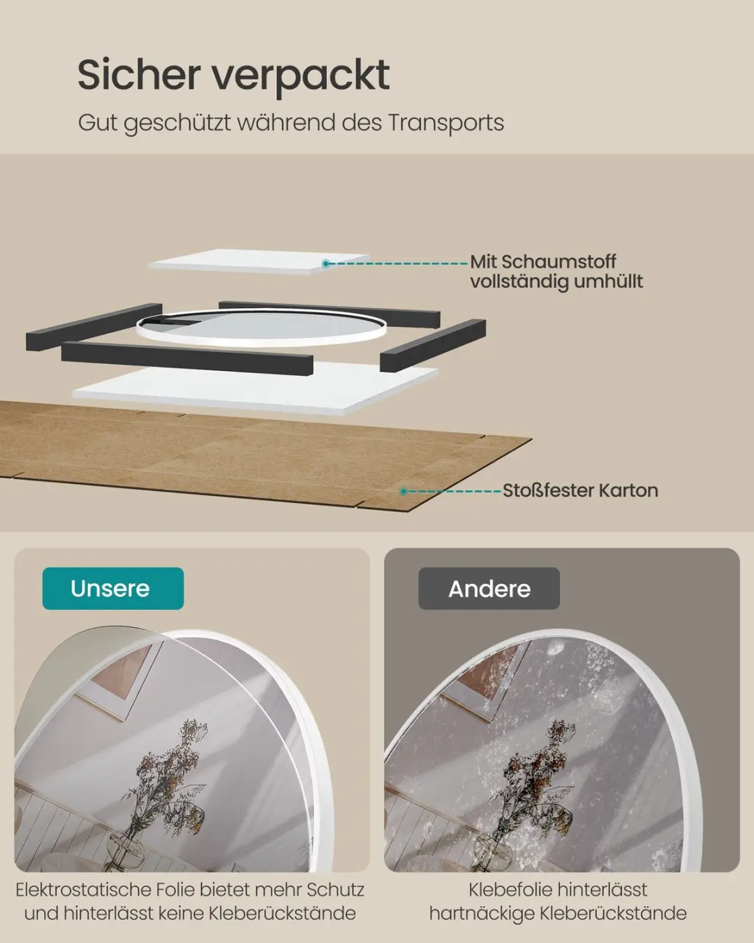 Songmics LWM102WC01 Ronde Wandspiegel 61cm - Matwit - afbeelding 3 van 6