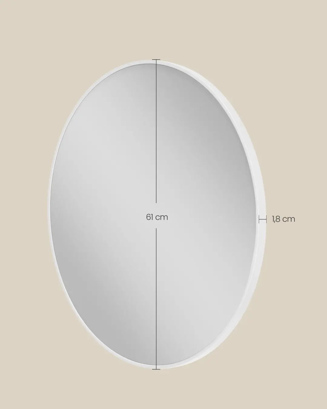 Songmics LWM102WC01 Ronde Wandspiegel 61cm - Matwit - afbeelding 2 van 6