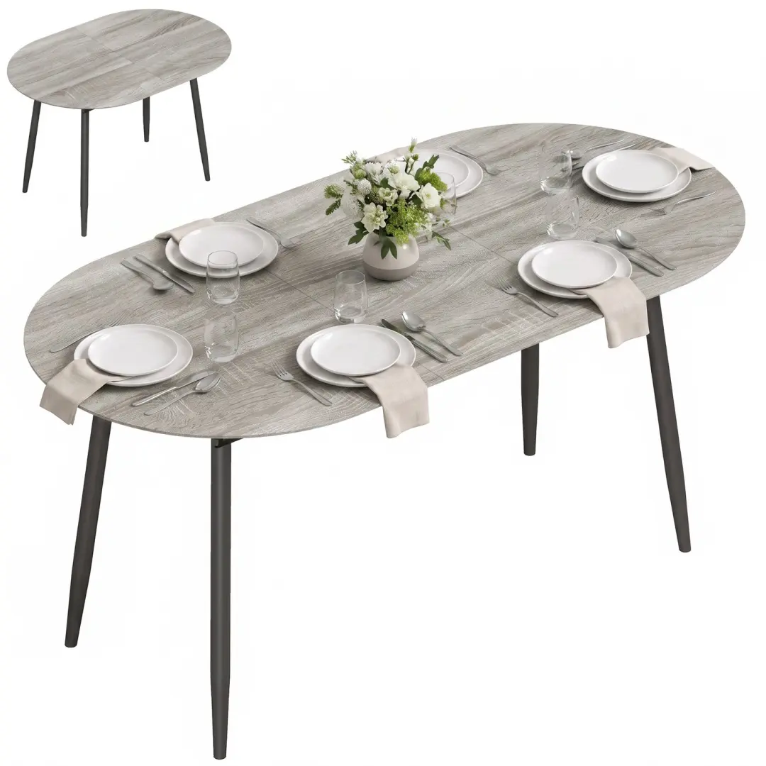HOMCOM Extendable Dining Table-MDF-120-160 x 80 x 75 cm-Grau
