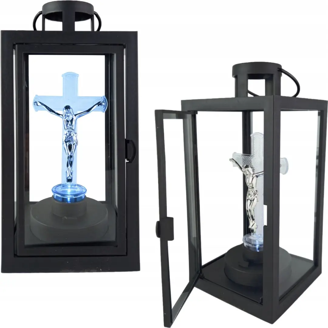 Zwarte LED Lantaarn met Kruis