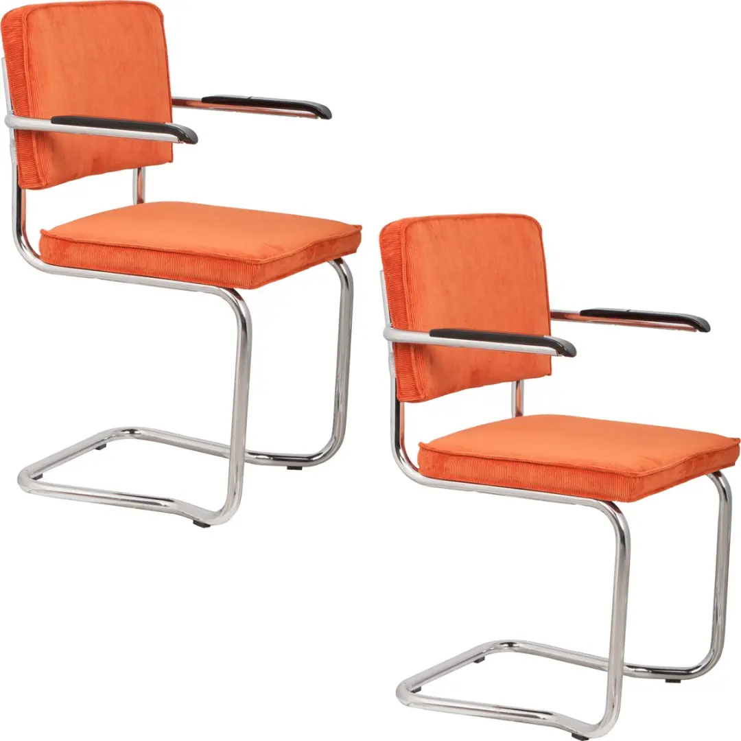 Zuiver Ridge Kink Rib Eetkamerstoelen Armleuning Oranje