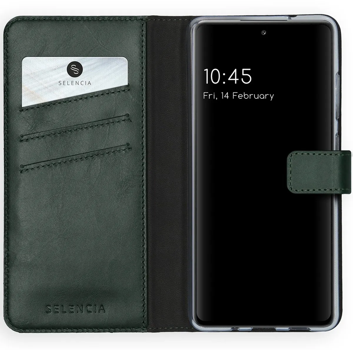 Selencia Hoesje Samsung Galaxy S20 FE Groen - Lederen Bookcase 3 Pasjes