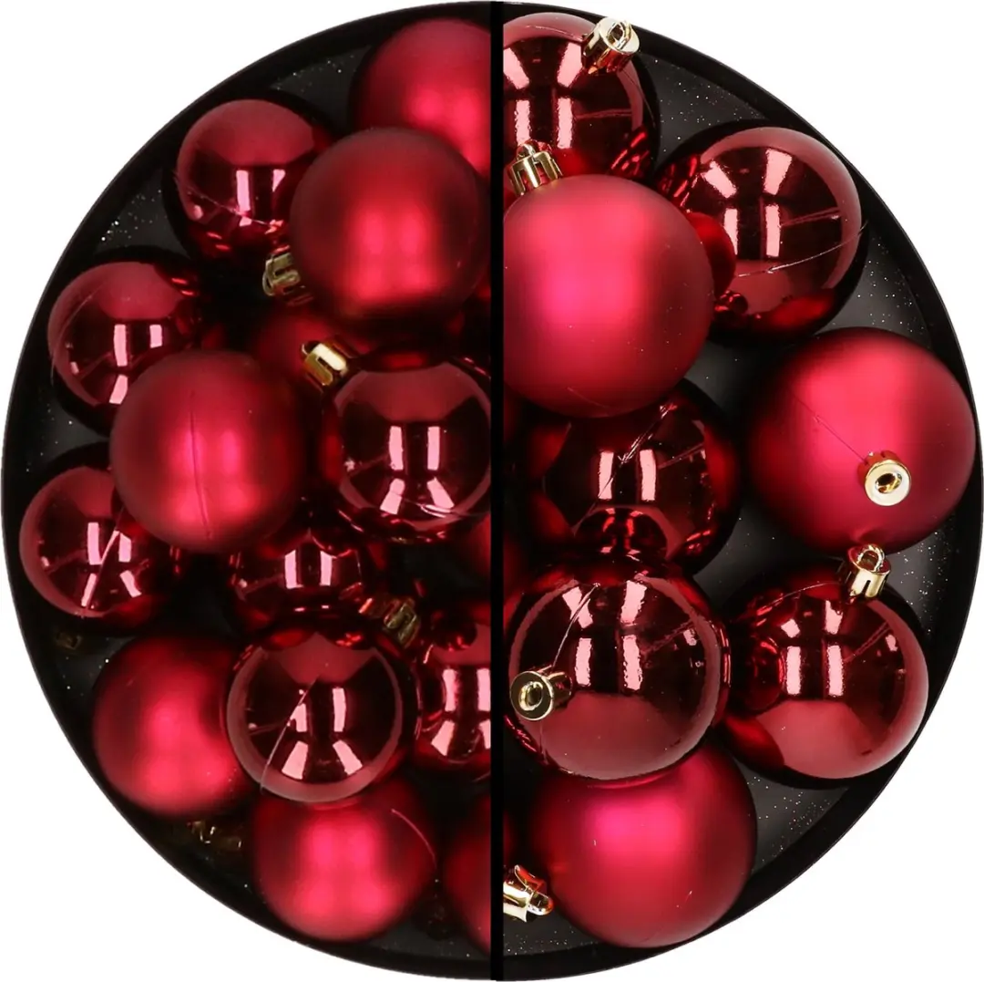 28x stuks kunststof kerstballen donkerrood 4 en 6 cm