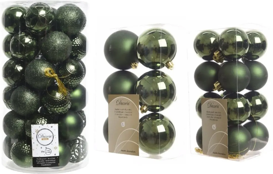 59x stuks kunststof kerstballen donkergroen 4, 6 en 8 cm