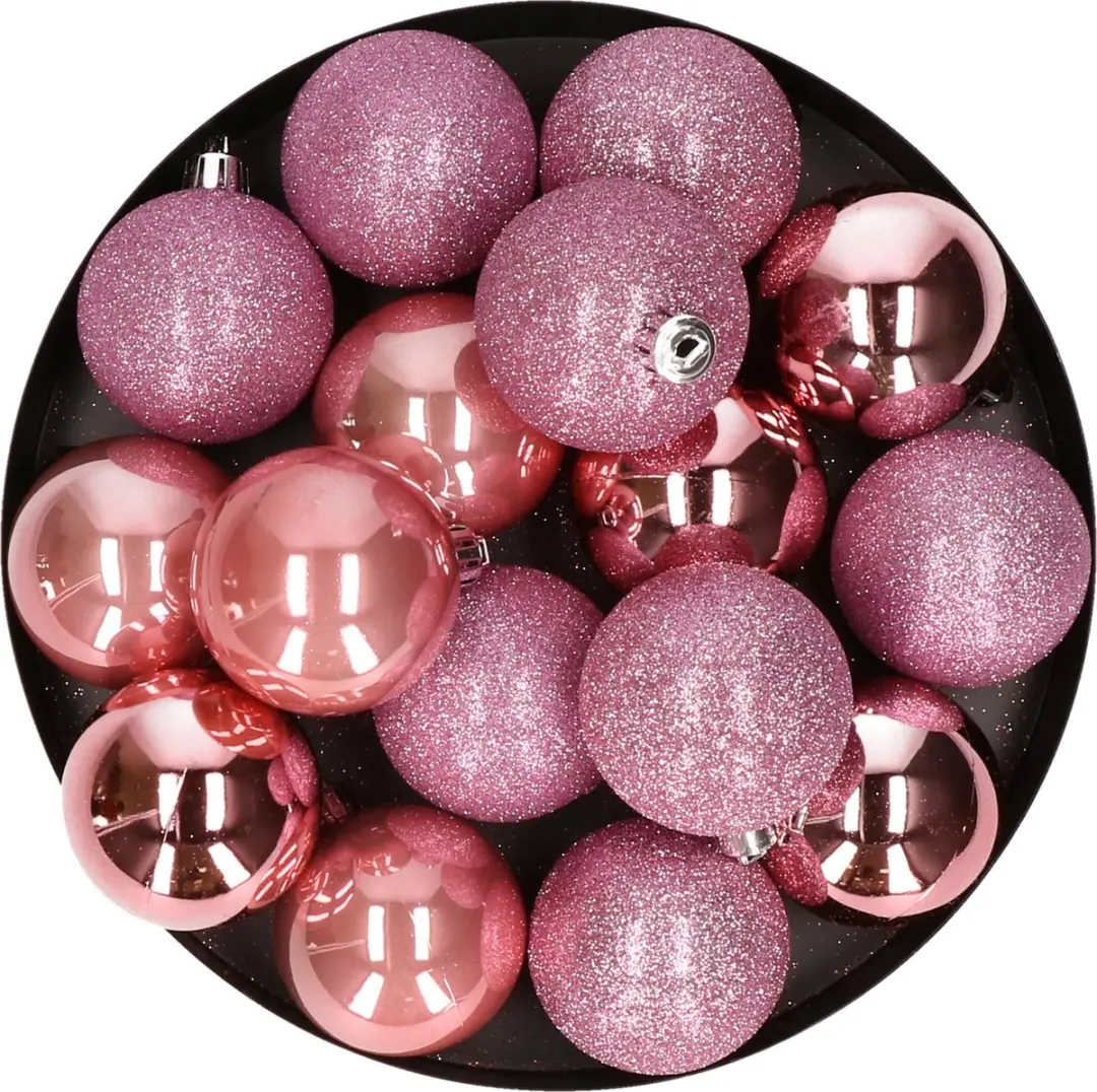 12x Roze kunststof kerstballen 6 cm