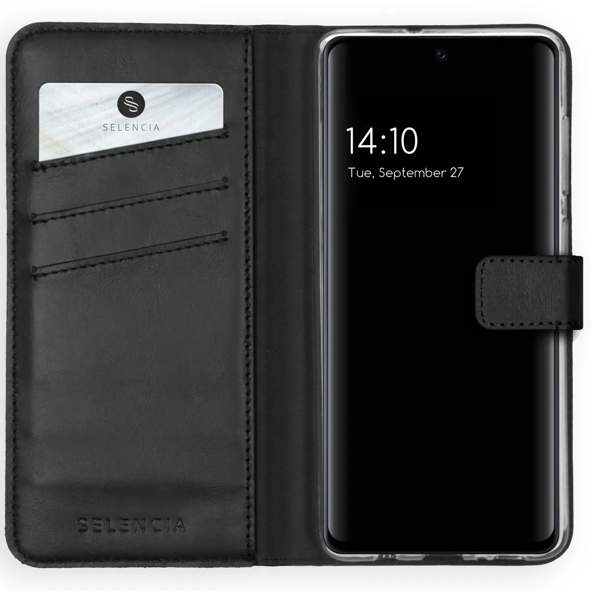 Selencia Hoesje Samsung Galaxy A51 - Echt Lederen Bookcase - 3 Pasjes - Zwart
