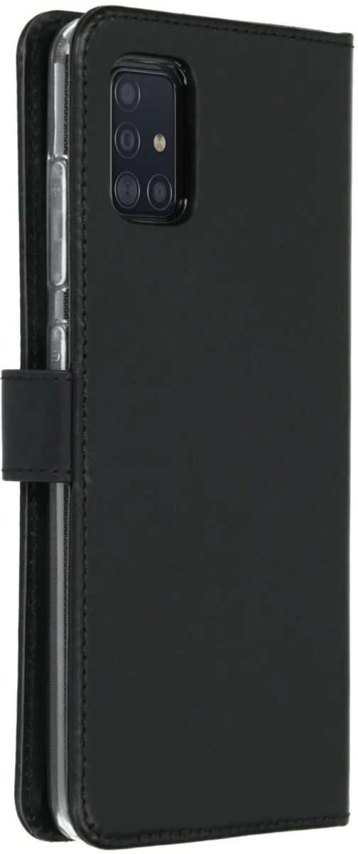 Selencia Hoesje Samsung Galaxy A51 - Echt Lederen Bookcase - 3 Pasjes - Zwart