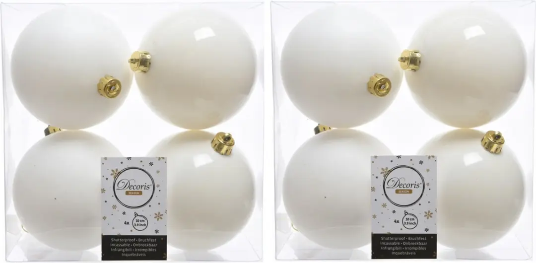 Decoris Kerstballen - 16x st - wol wit - 10 cm - kunststof - kerstversiering