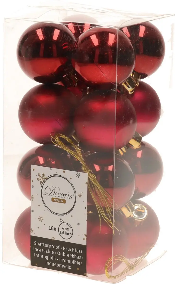 32x Donkerrode kunststof kerstballen 4 cm