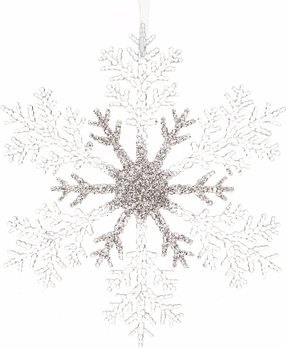 3x Kerstboom decoratie sneeuwvlok 21 cm transparant/zilver