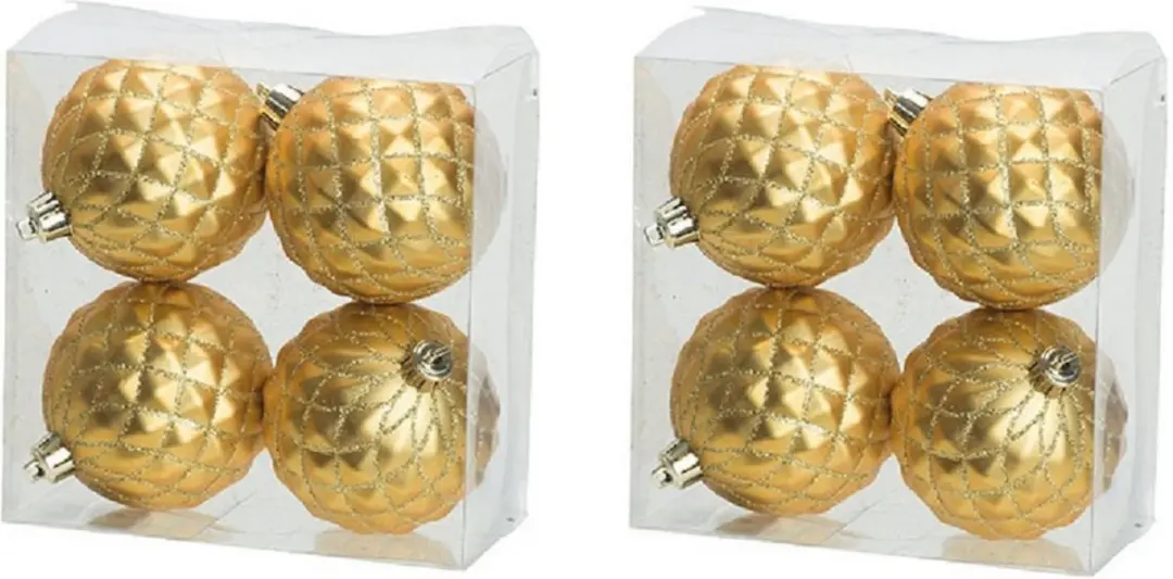 8x Luxe gouden kunststof kerstballen 8 cm
