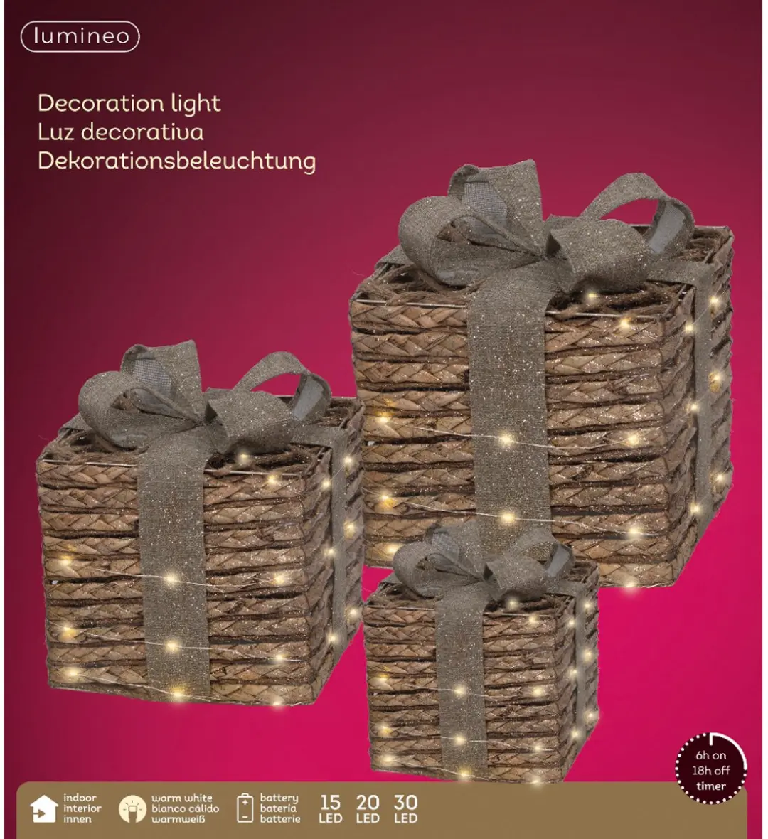 Lumineo Warm Wit Micro-LED Cadeauset 3 Stuks - 30cm - afbeelding 2 van 3