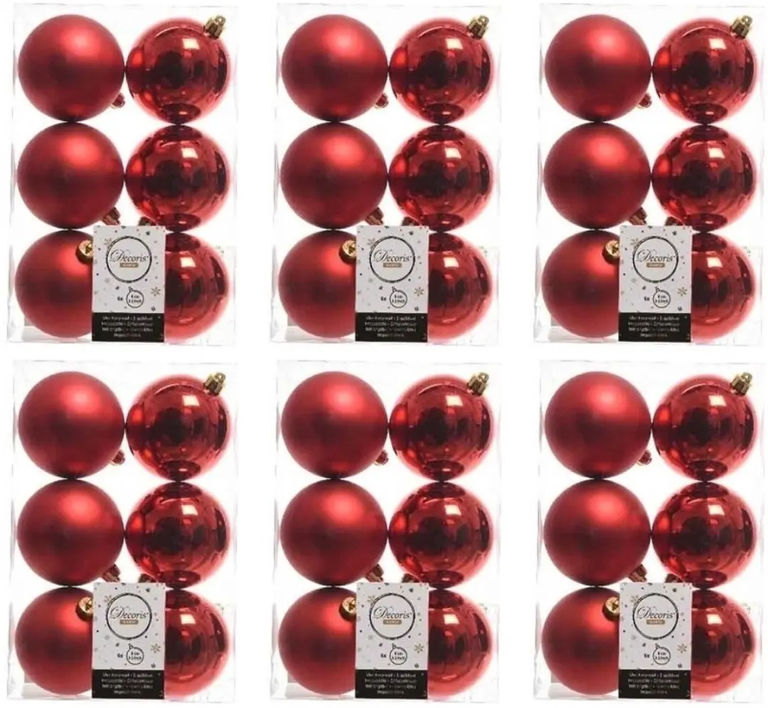 36x Kerst rode kunststof kerstballen 8 cm