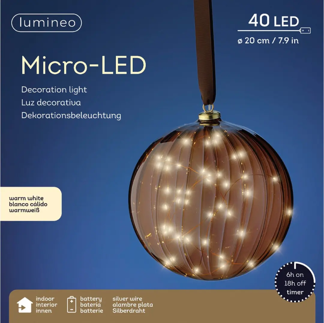 Lumineo Micro LED Bal - ø20cm - Bruin - afbeelding 2 van 3