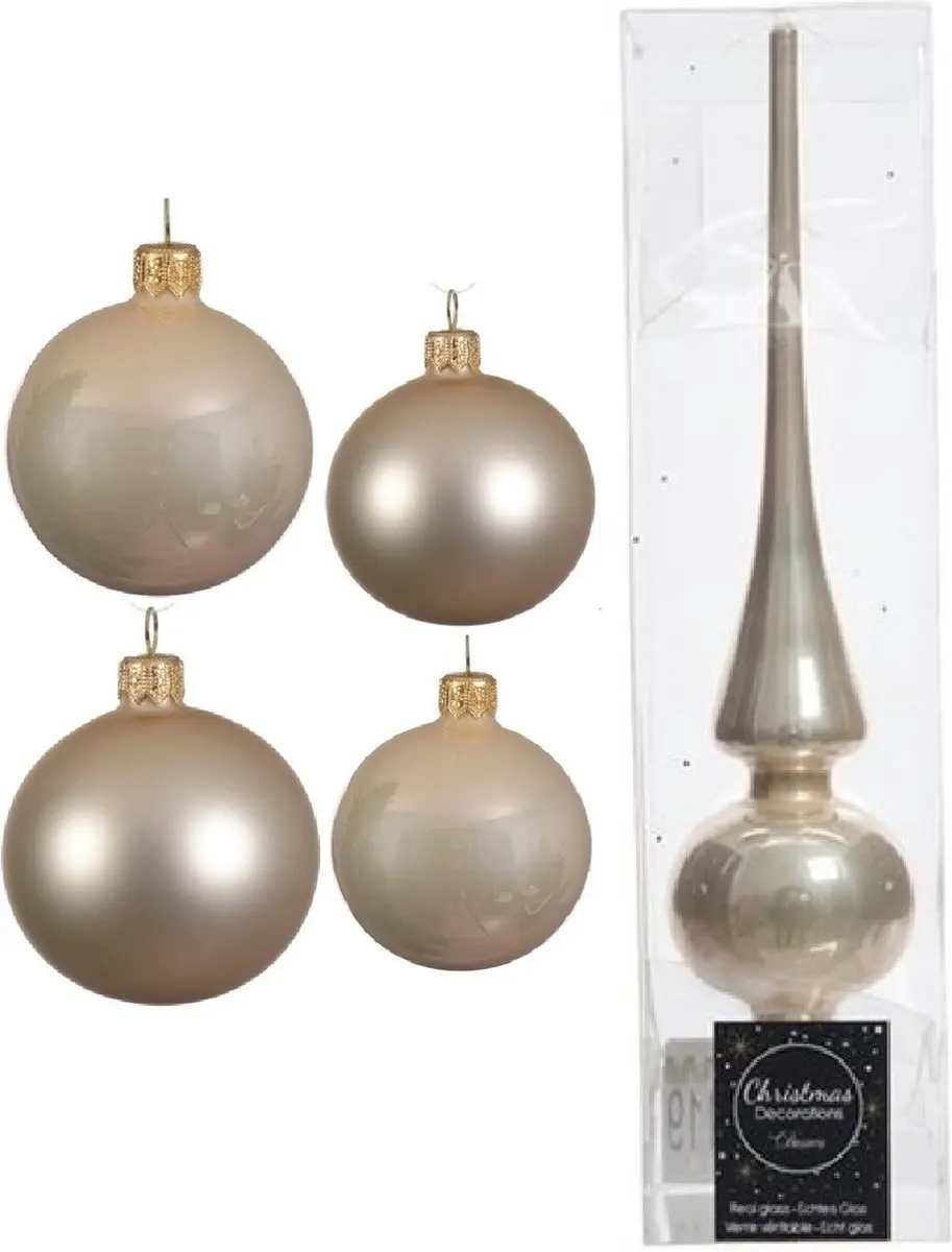 Compleet glazen kerstballen pakket champagne glans/mat 38x stuks
