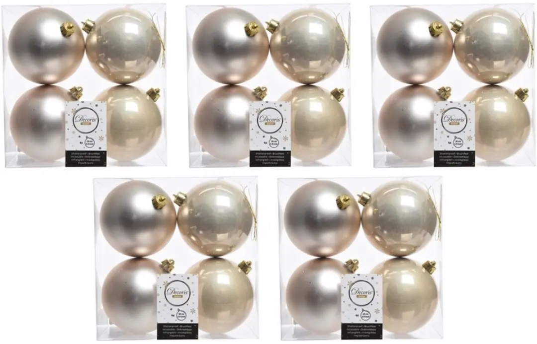 Decoris Kerstballen - 20x st - licht parel/champagne - 10 cm - kunststof - kerstversiering
