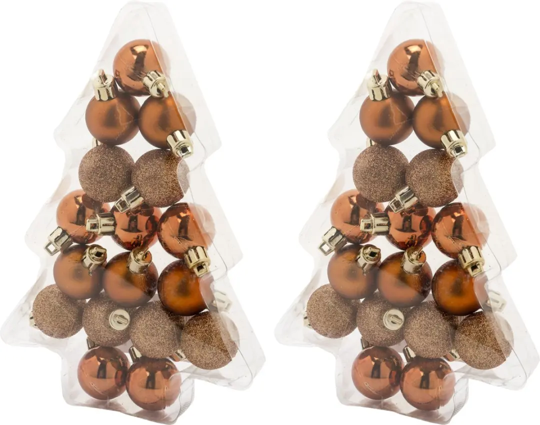 34x stuks kleine kunststof kerstballen koper 3 cm mat/glans/glitter