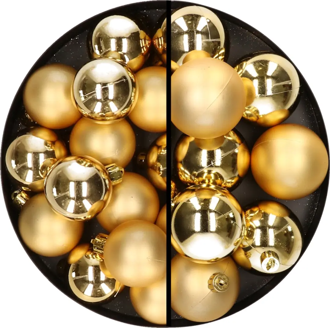 28x stuks kunststof kerstballen goud 4 en 6 cm