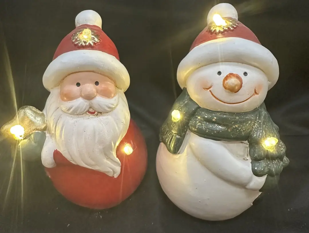 Kerstbeeldjes Kerstman en Sneeuwpop met LED