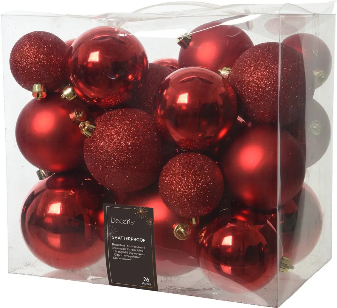 Decoris Kerstballen - 26 Stuks - Rood - 6-10 cm - afbeelding 4 van 5