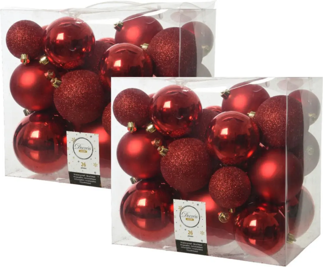 Decoris Kerstballen - 26 Stuks - Rood - 6-10 cm - afbeelding 3 van 5