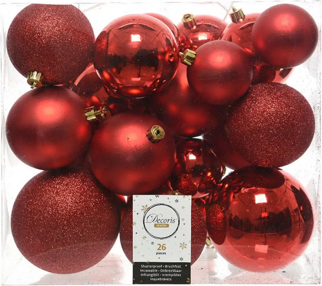Decoris Kerstballen - 26 Stuks - Rood - 6-10 cm - afbeelding 5 van 5