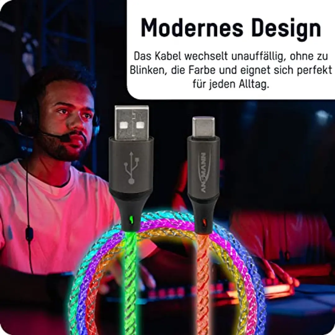 Ansmann USB-C LED-kabel 100cm - Meerkleurig - afbeelding 3 van 6
