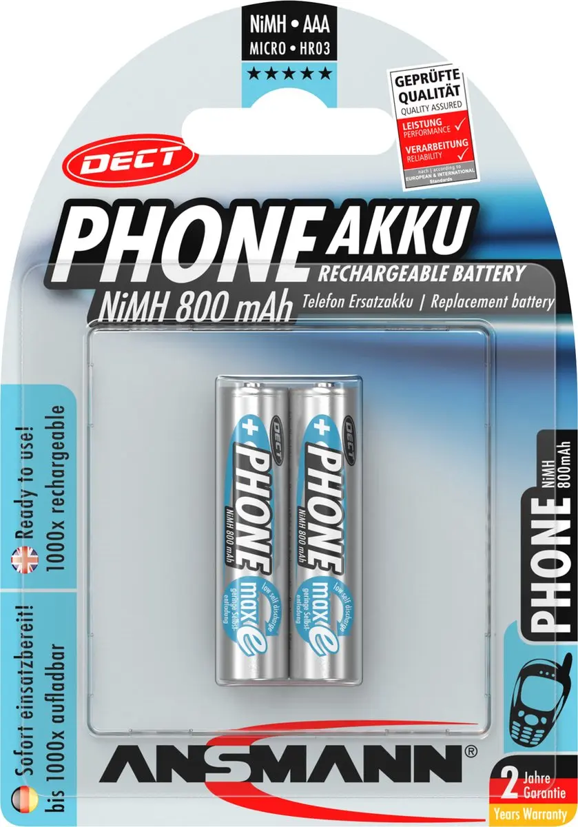 Ansmann AAA NiMH Oplaadbare Batterij 800mAh