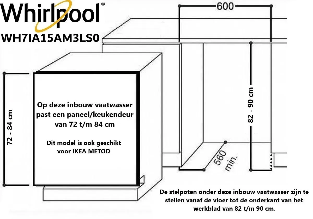Whirlpool WH7IA15AM3LS0 Vaatwasser 15 Couverts