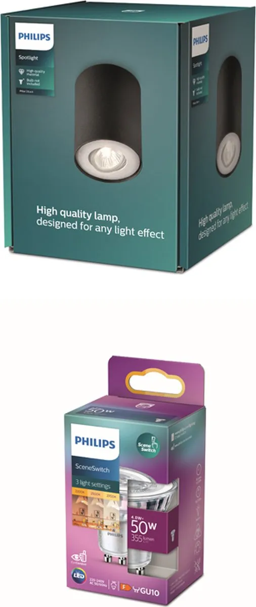 Philips Pillar Opbouwspot GU10 - Warmwit 2700K - Zwart