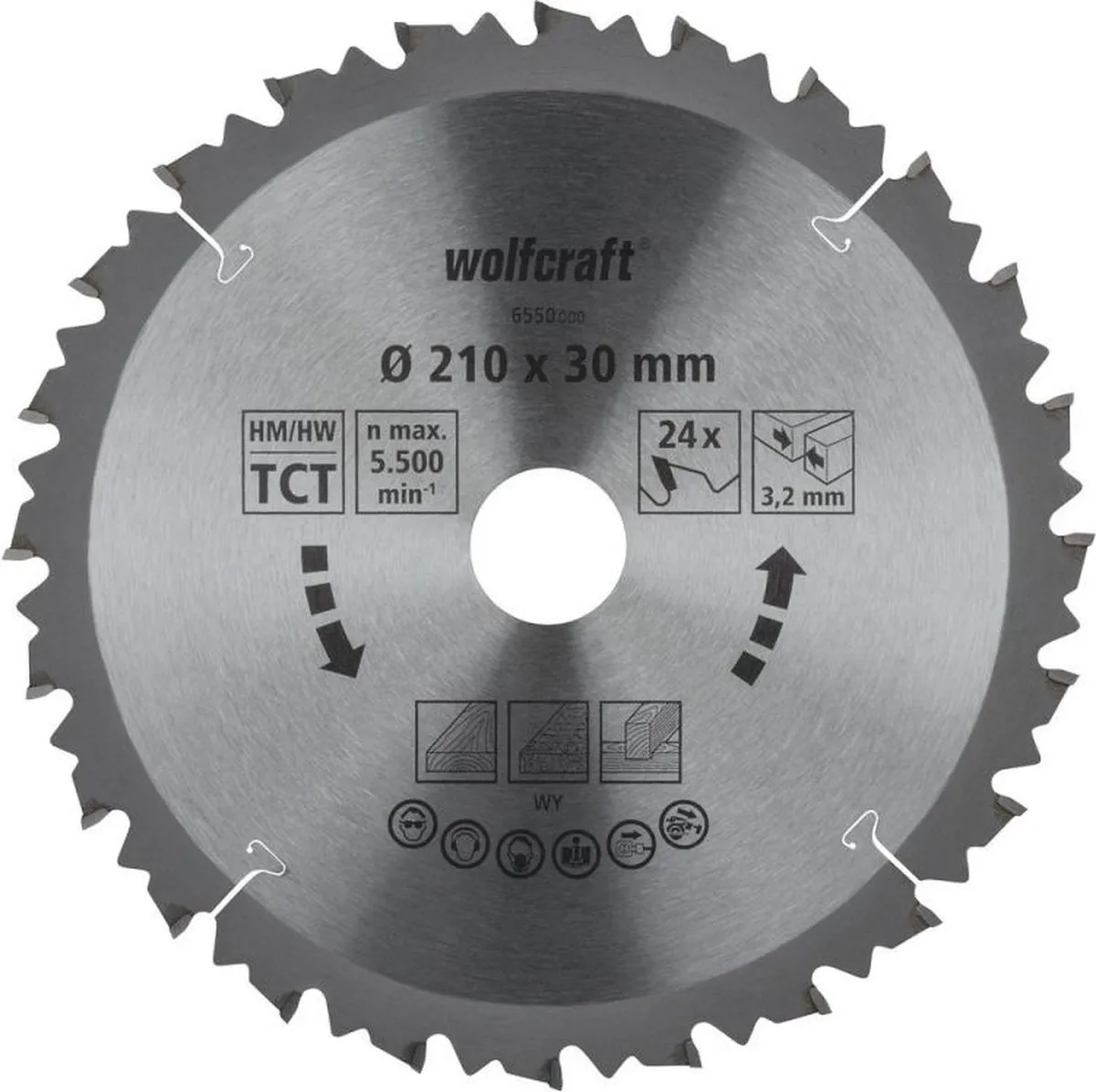 Wolfcraft Kap- en Verstekzaagblad HM 6550000 - 210mm 24 Tanden