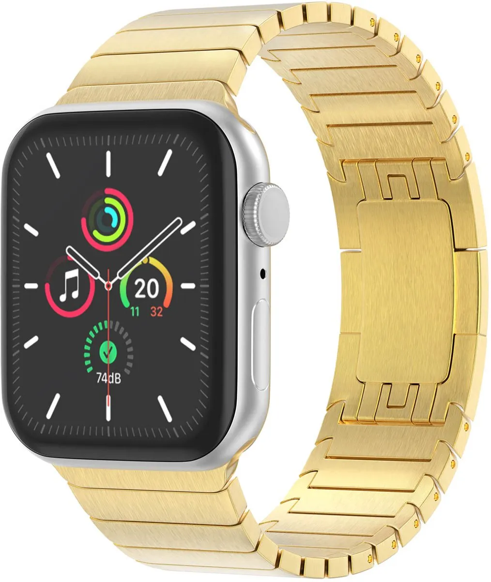 Stalen schakel bandje - Geschikt voor Apple Watch 1, 2, 3, 4, 5, 6, 7, 8, 9, 10, 11, SE, Ultra (2 / 3) - 44/45/46/49 mm - Goud