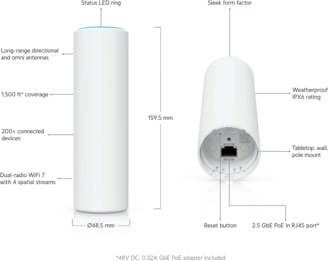 Ubiquiti U7 Mesh Access Point - 5000 Mbit/s - Wit - afbeelding 2 van 3