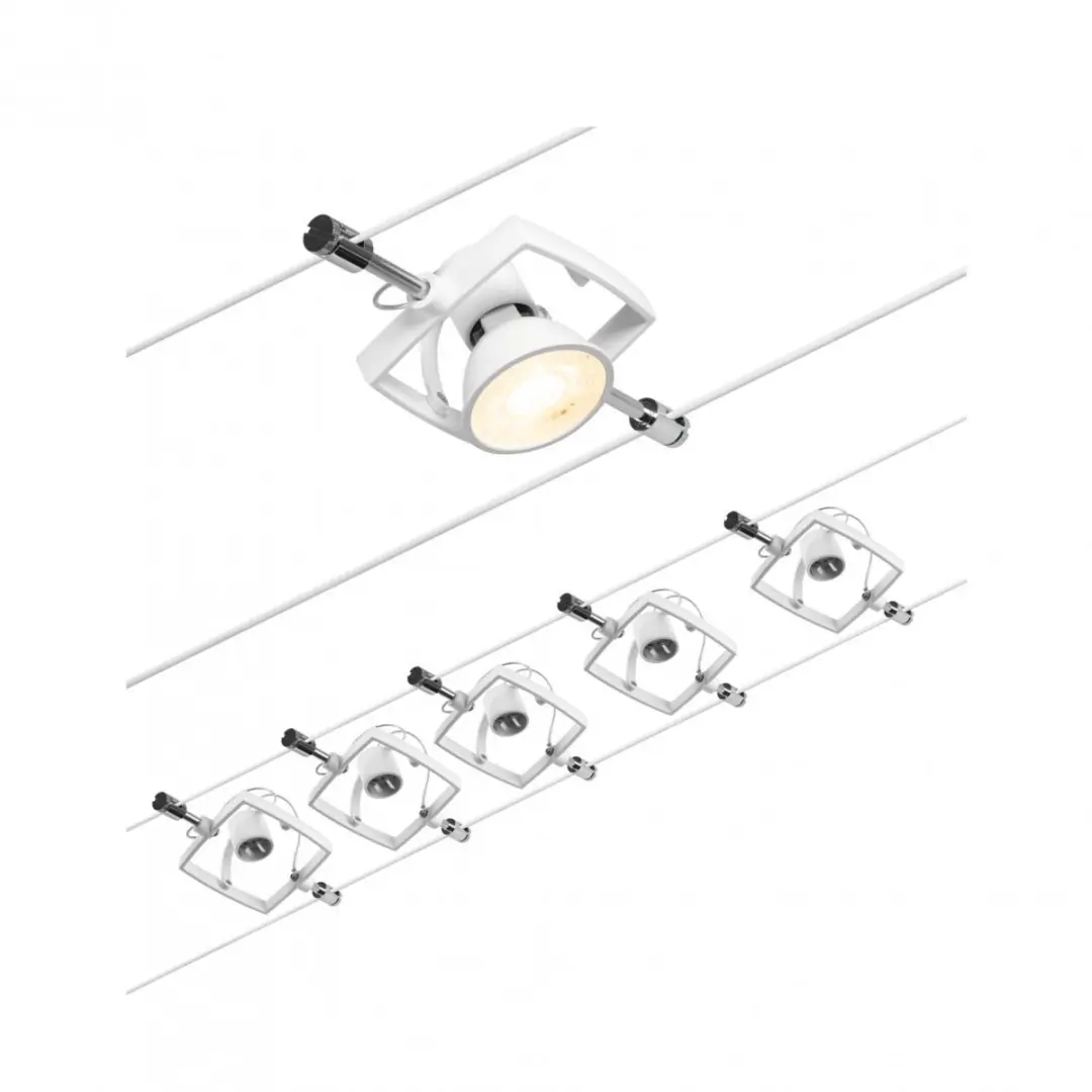 Paulmann Wire Mac II Kabelsysteem 5-lamps 5m - Wit/Chroom - afbeelding 2 van 6