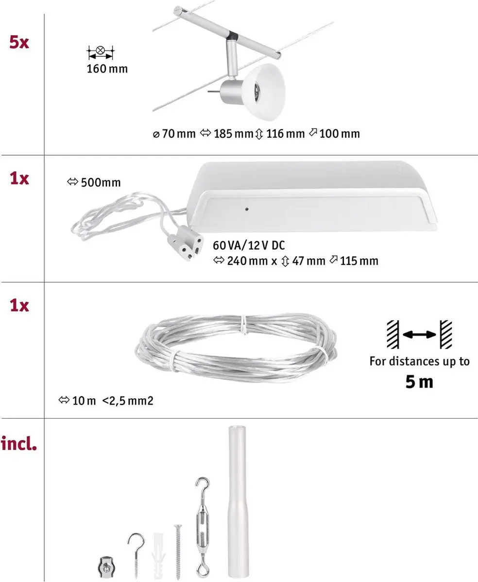 Paulmann Wire Sheela Kabelsysteem 5m - Chroom (mat) - afbeelding 5 van 6