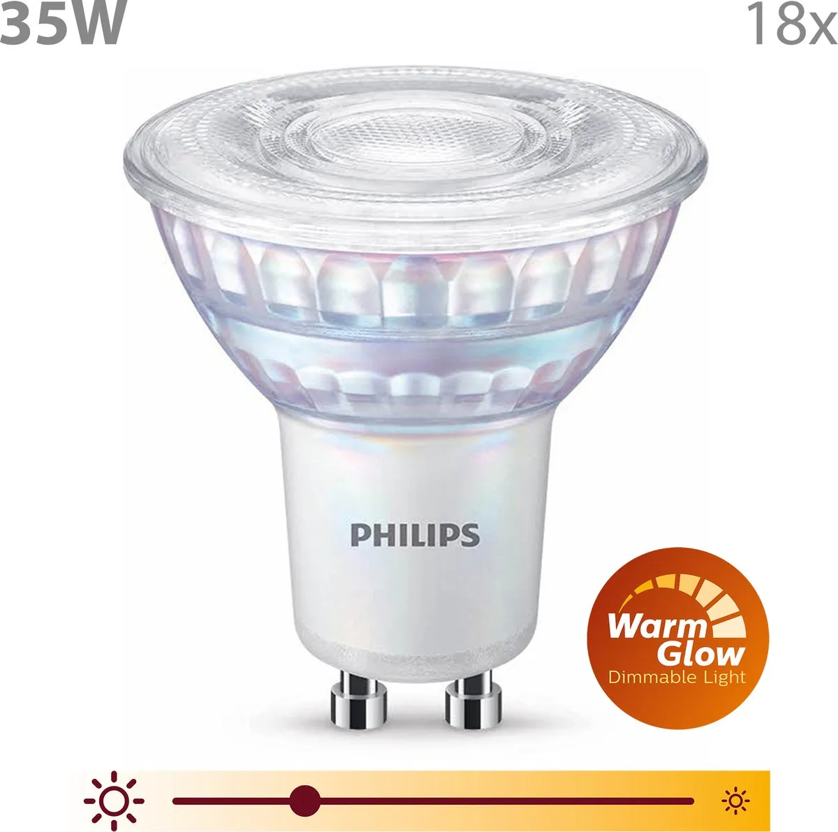Philips LED GU10 WarmGlow Set - 18 Stuks - 2.6W - Warmwit