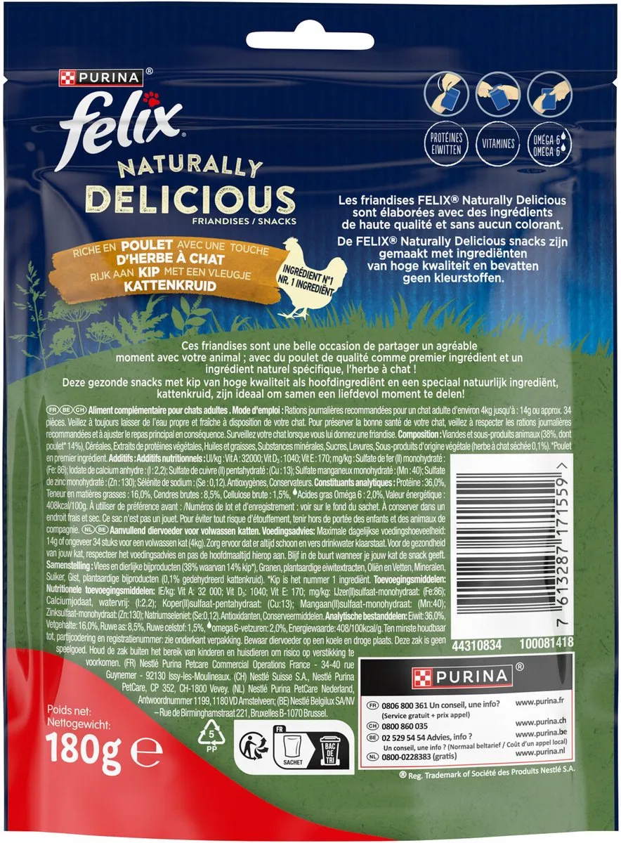 Felix Naturally Delicious Kattensnack Kip - 180g