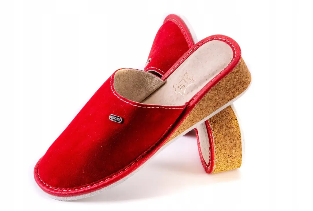 Dames Pantoffels Rood Leer Kurk Maat 40