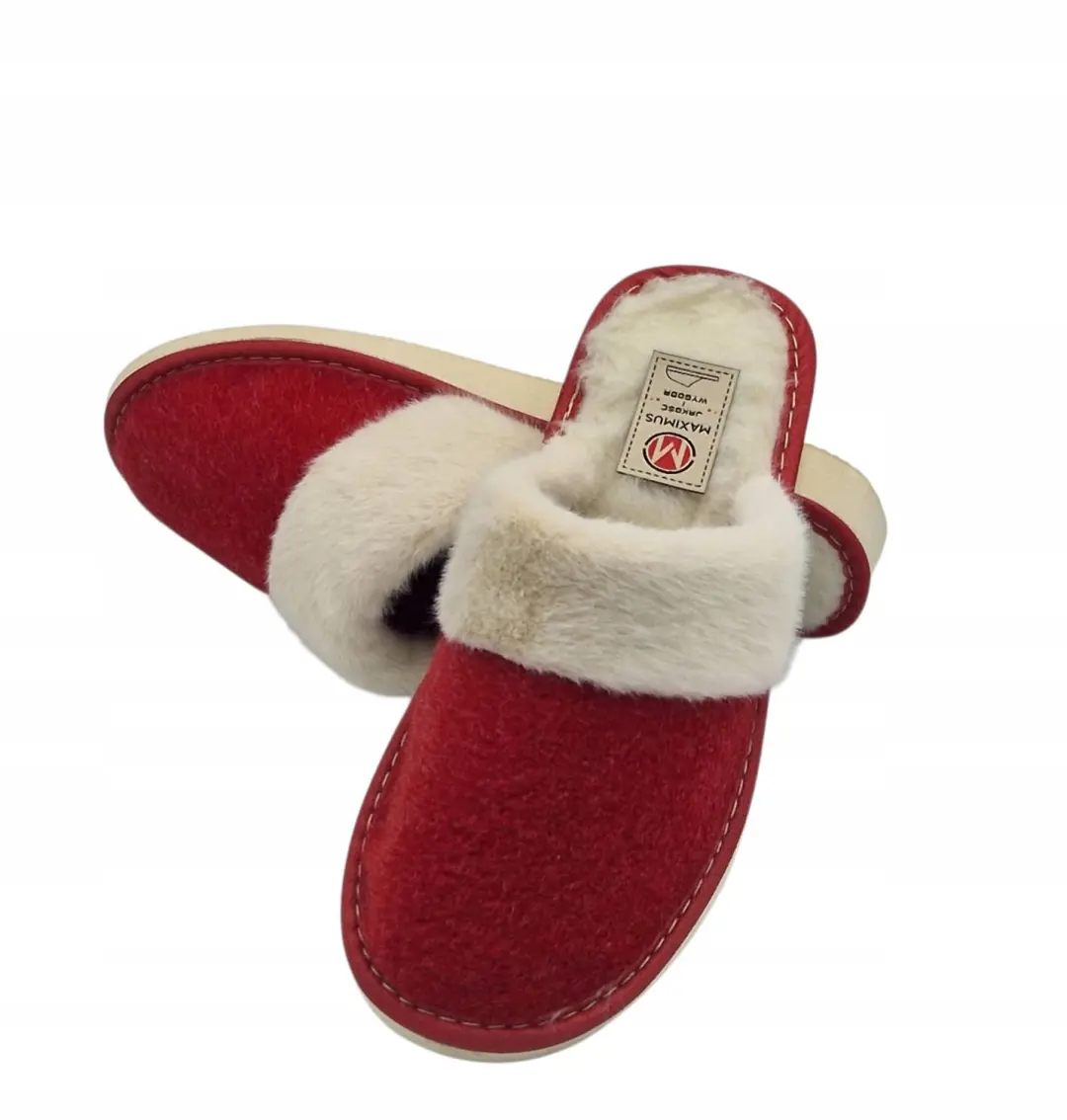 Dames pantoffels met wol, gevoerd, rood, maat 37