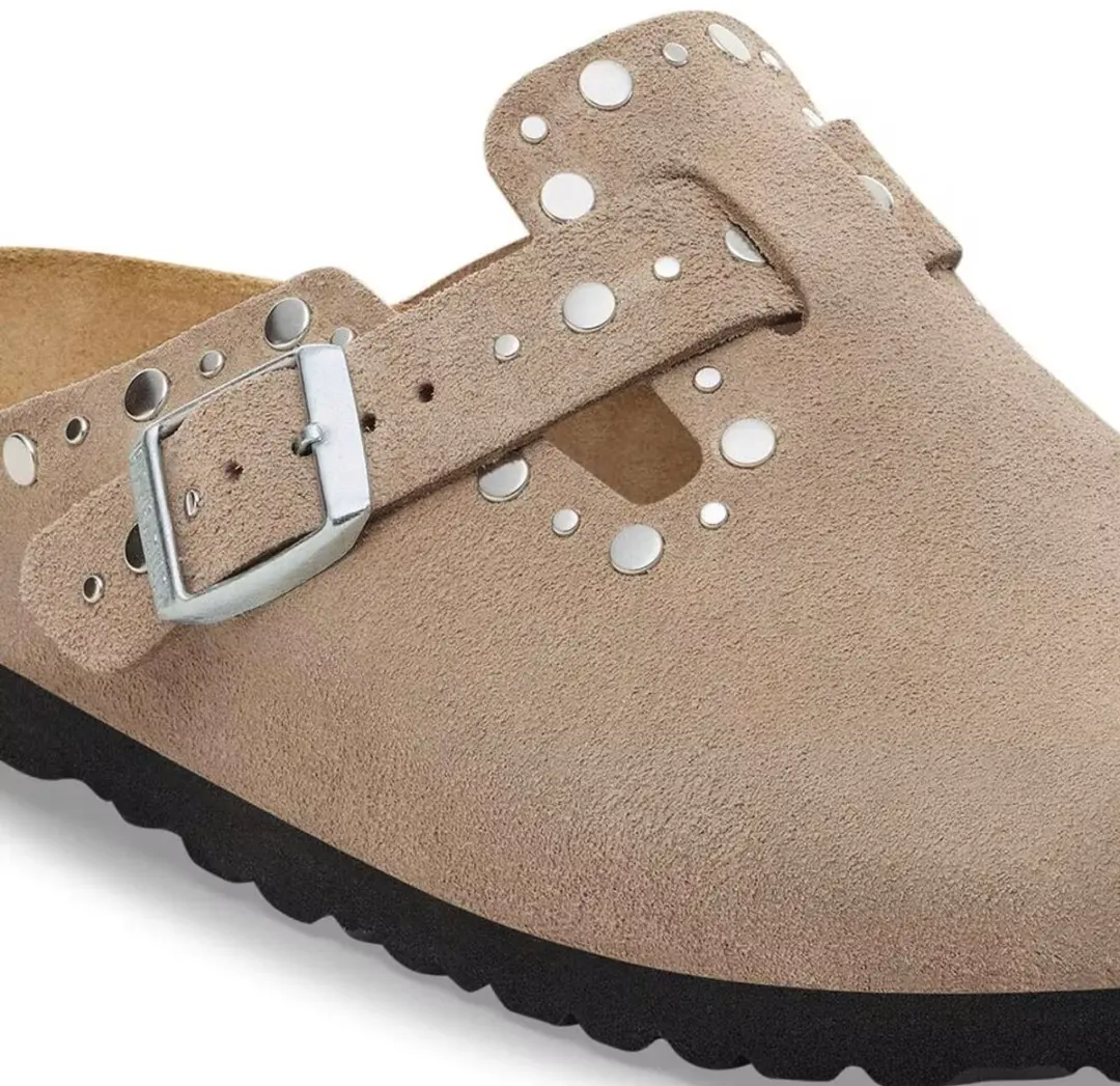 Birkenstock Slipper Boston Rivet Border 1030418 Taupe Suede Smal