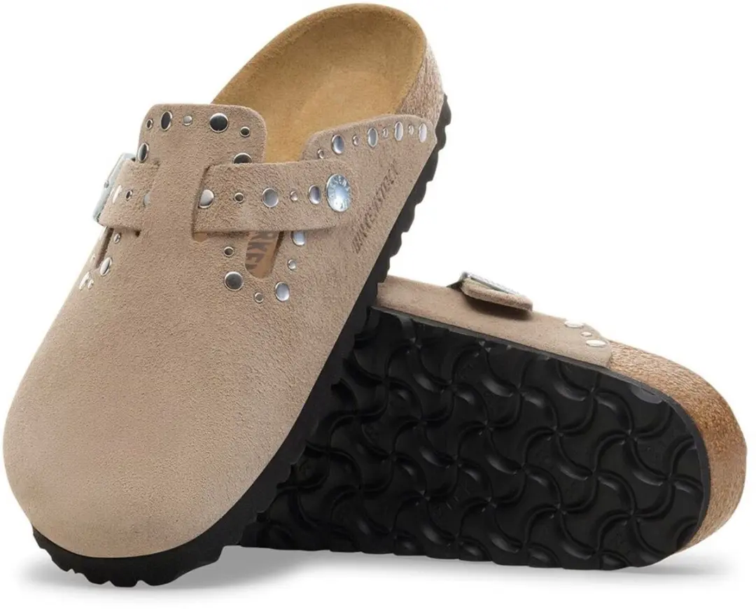 Birkenstock Slipper Boston Rivet Border 1030418 Taupe Suede Smal - afbeelding 5 van 6