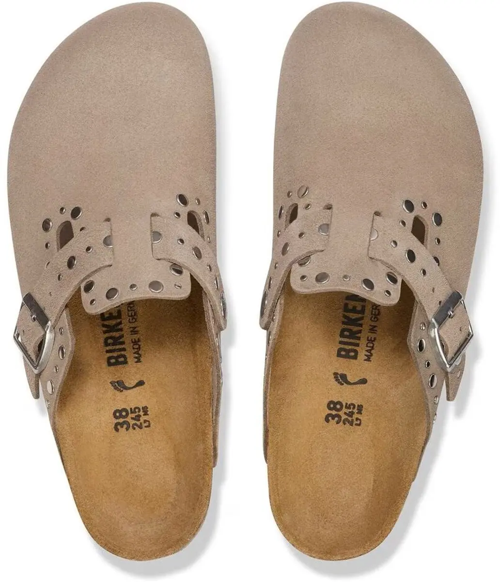 Birkenstock Slipper Boston Rivet Border 1030418 Taupe Suede Smal - afbeelding 4 van 6