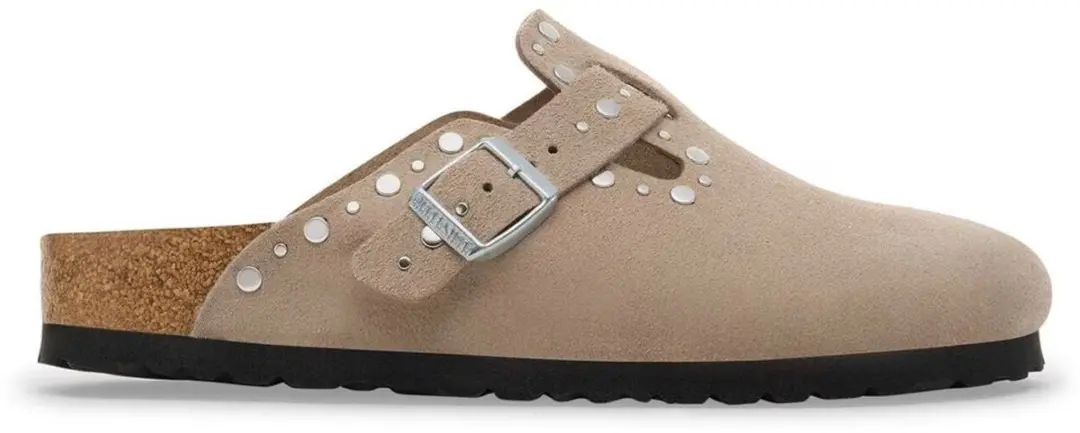 Birkenstock Slipper Boston Rivet Border 1030418 Taupe Suede Smal - afbeelding 2 van 6
