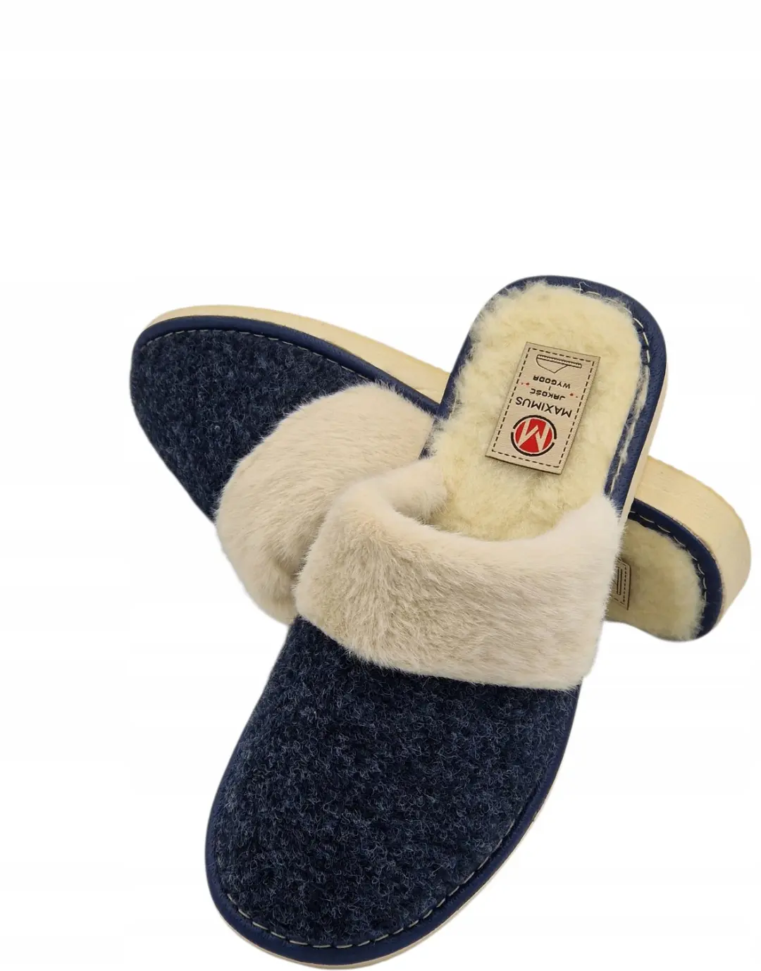 Dames Pantoffels Gevoerd Natuurlijk Vilt Marineblauw Maat 38