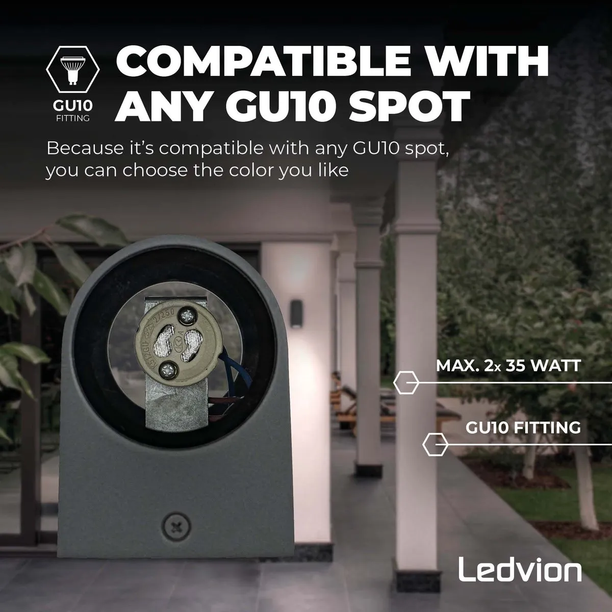 LEDVION Wandlamp 2x GU10 5W 2700K Antraciet - IP54