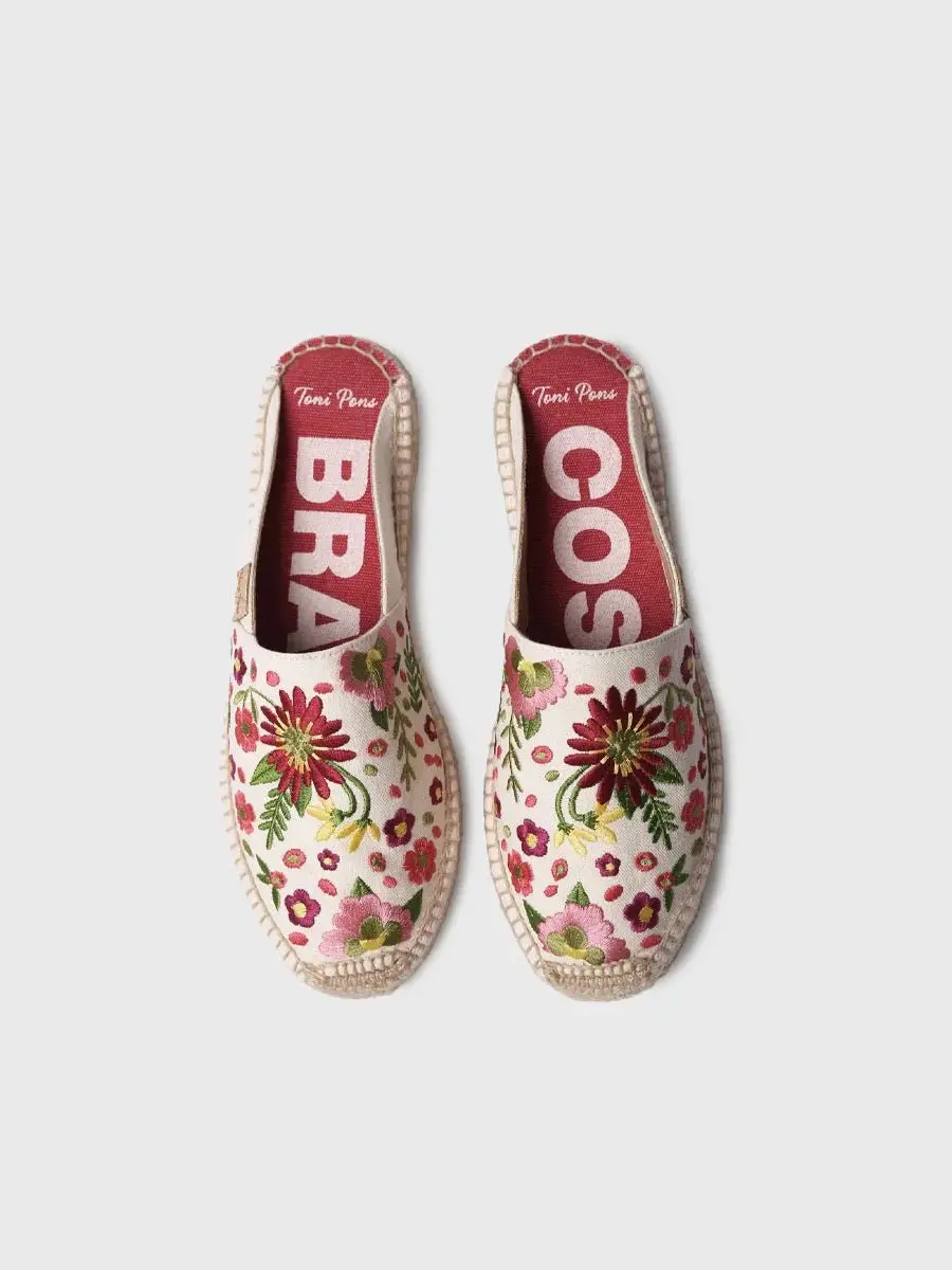 Damesmuiltjes/espadrilles met bloemenborduurwerk