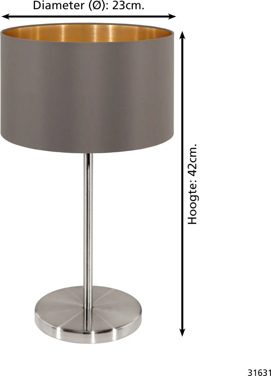 Eglo Maserlo Tafellamp - 1 Licht Ø230mm - Cappuccino/Goud - afbeelding 6 van 6