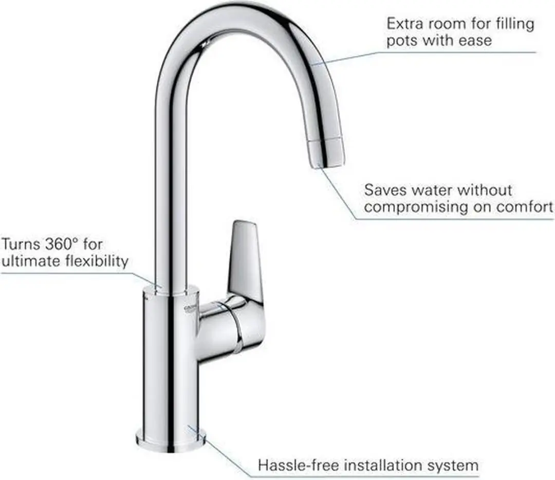 Grohe BauEdge L-size Wastafelkraan - Chroom - afbeelding 6 van 6