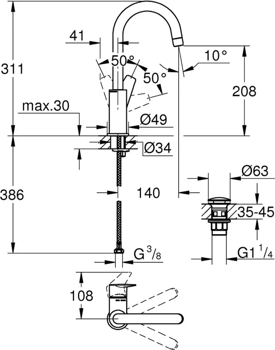 Grohe BauEdge L-size Wastafelkraan - Chroom - afbeelding 5 van 6